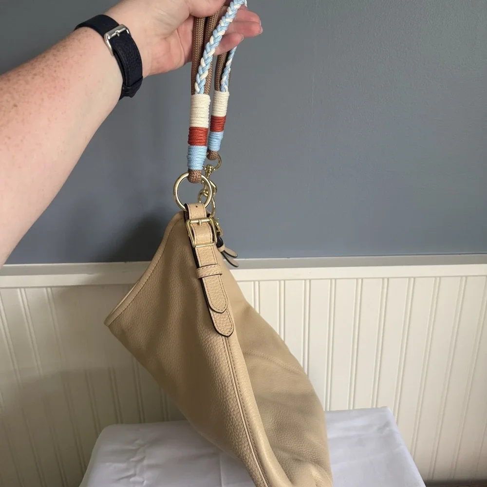 Aimee Kestenberg Highline Crescent Hobo Bag Purse Driftwood Tan Leather Rope